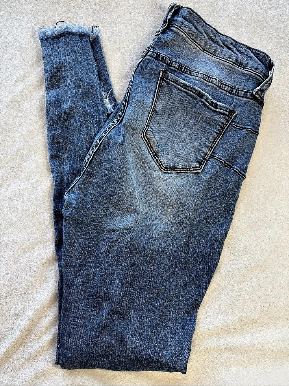 S.O.N.G. Curvy High Rise Skinny Ankle Jeans. Distressed Blue Jeans